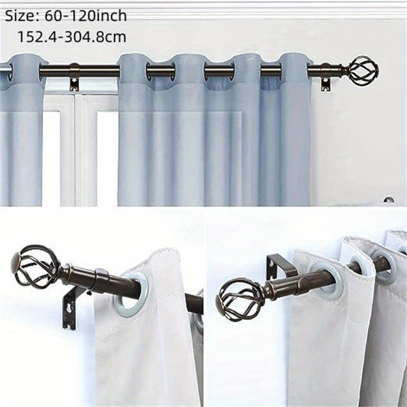 Adjustable Gold Chrome Curtain Rod with Twisted Cage Finials for Windows and Showers