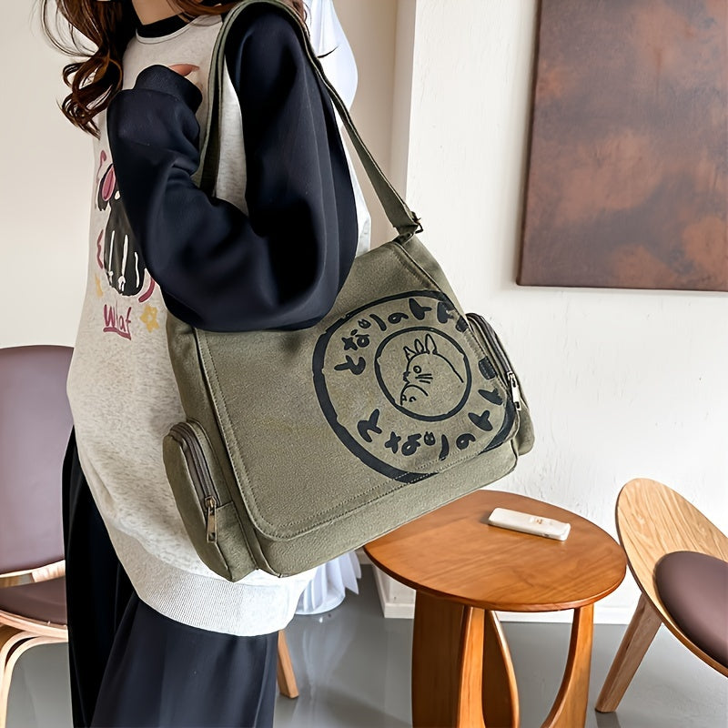 Ayollar uchun qora polyester yelka messenger sumkasi, zip yopilishi bilan