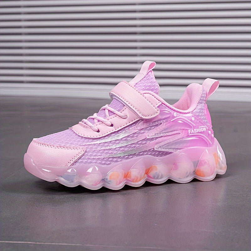 Ayollar uchun zamonaviy pushti to'rli yugurish poyabzallari, shaffof havo yostiqli taglik bilan, tasodifiy va sport kiyimlari uchun mukammal.