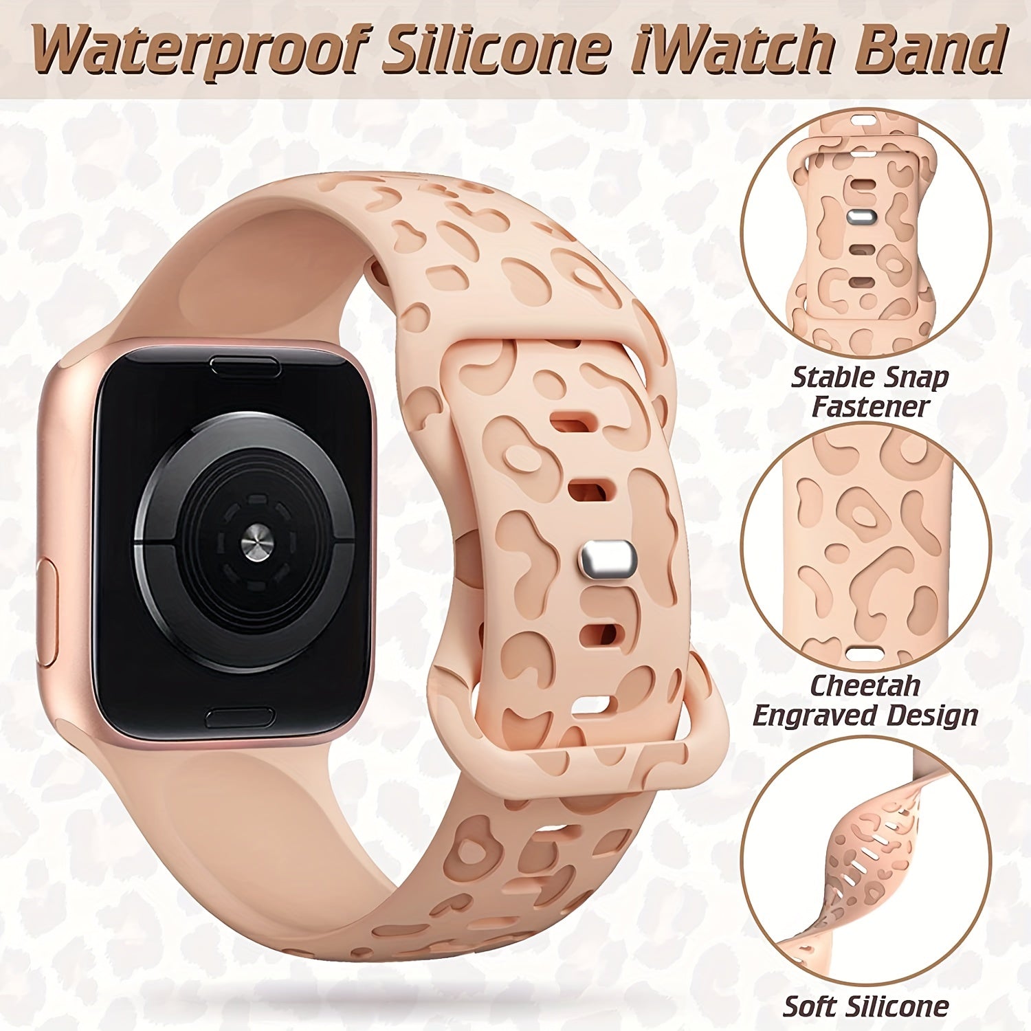 Waterproof Silicone Watch Band for IWatch Series 8 7 6 5 4 3 2 SE Leopard Engraved