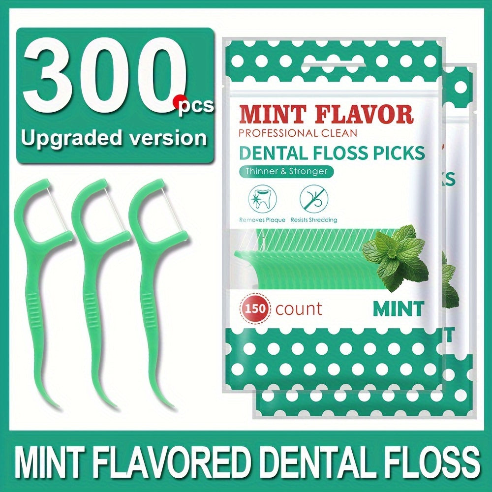 300 Pieces Mint Dental Floss Picks Thin Strong Deep Clean for Home Travel
