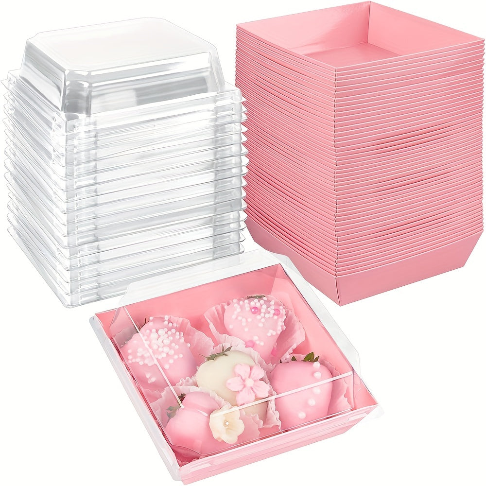 50 Pack Pink Square Dessert Containers with Clear Lids for Cakes Cookies and Brownies