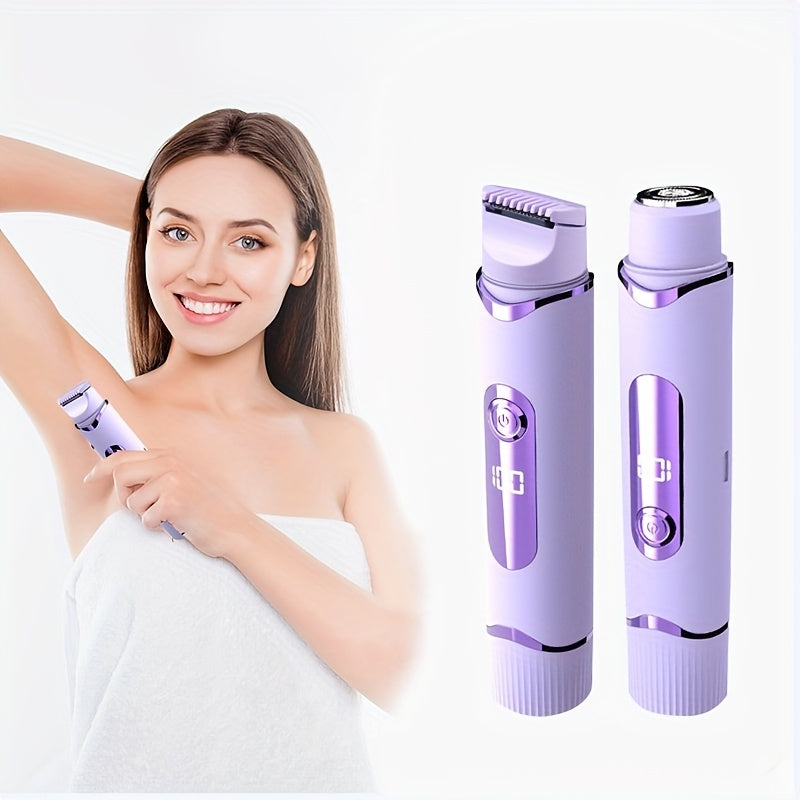 2-in-1 Women's Electric Shaver for Face, Legs, Underarms Rechargeable Cordless Pink Purple