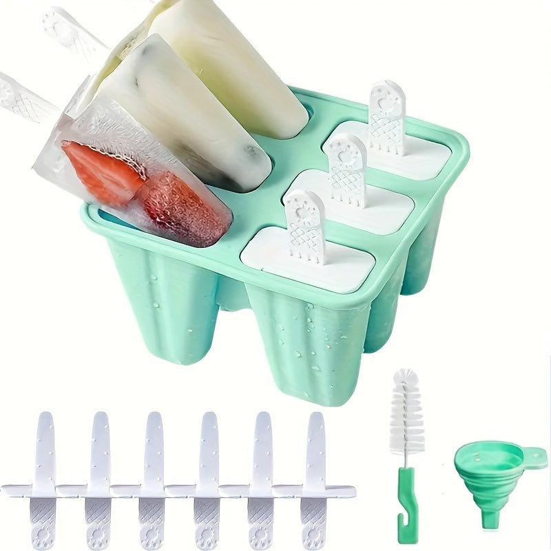 Silicone Popsicle Maker Set 6 Cavity Reusable Ice Pop Molds with Sticks