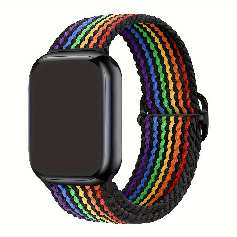 Apple Watch uchun nylon to'qilgan halqa tasmasi, moslashuvchan, elastik, suv o'tkazmaydigan va terga chidamli. Bir nechta ranglarda Ultra2/9/8/7/6/5/4/3 SE iWatch modellari uchun mos keladi. Zamonaviy va moslashuvchan.