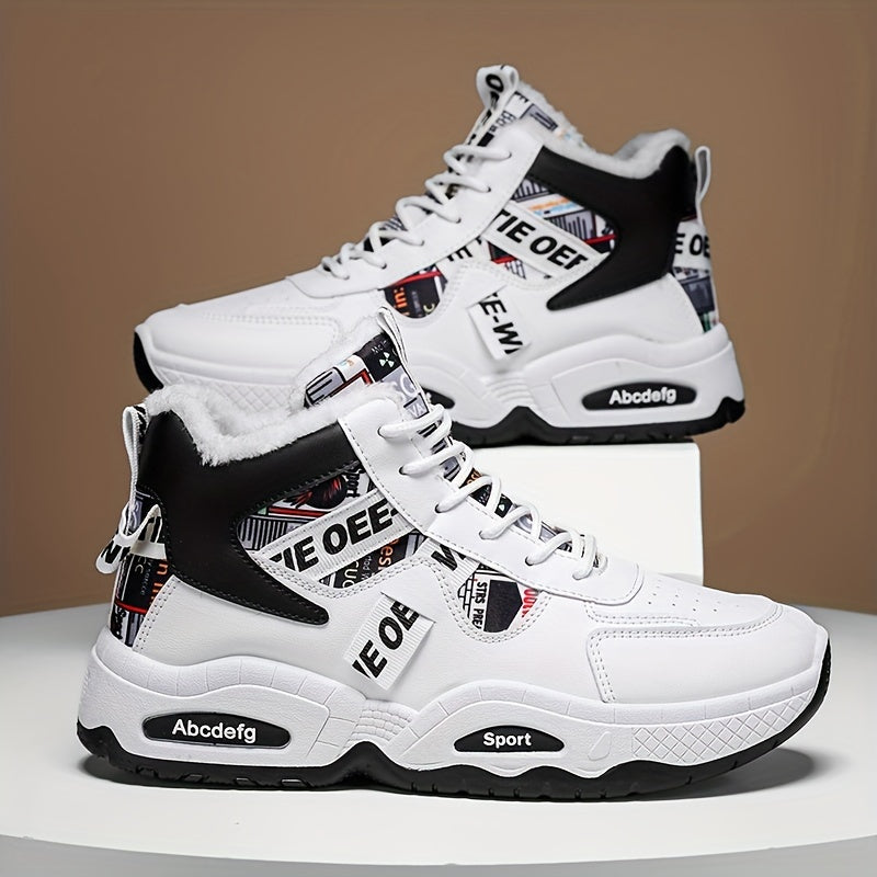 Men's Winter High Top Sneakers Fleece Lined Non-Slip Rubber Sole Casual Outdoor