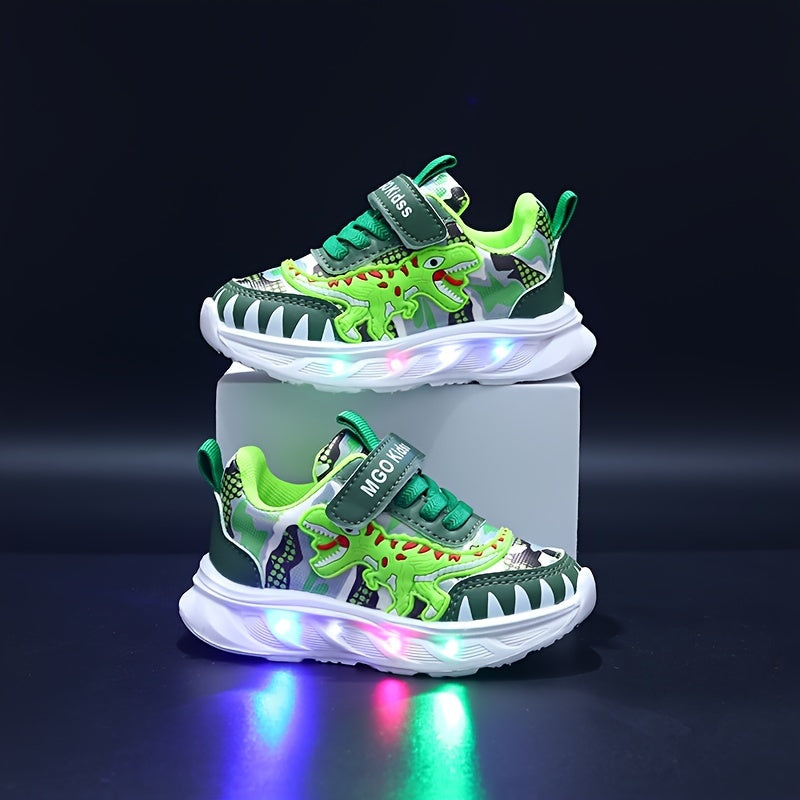 Boys' Dinosaur LED Light Sneakers for Ages 1-6 Spring Autumn Casual T-Rex Shoes