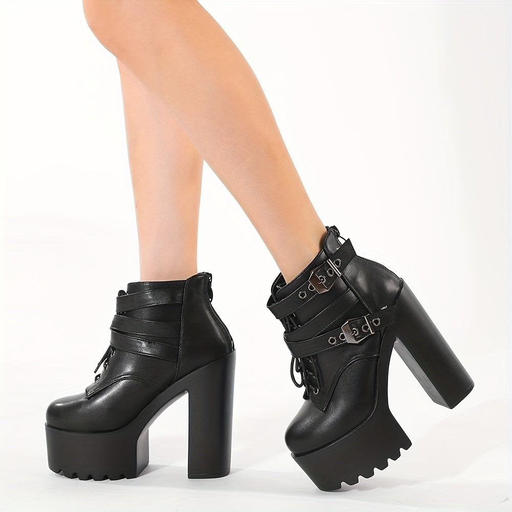 Women's Short Boots Thick Sole Buckle Heeled Nightclub Shoes