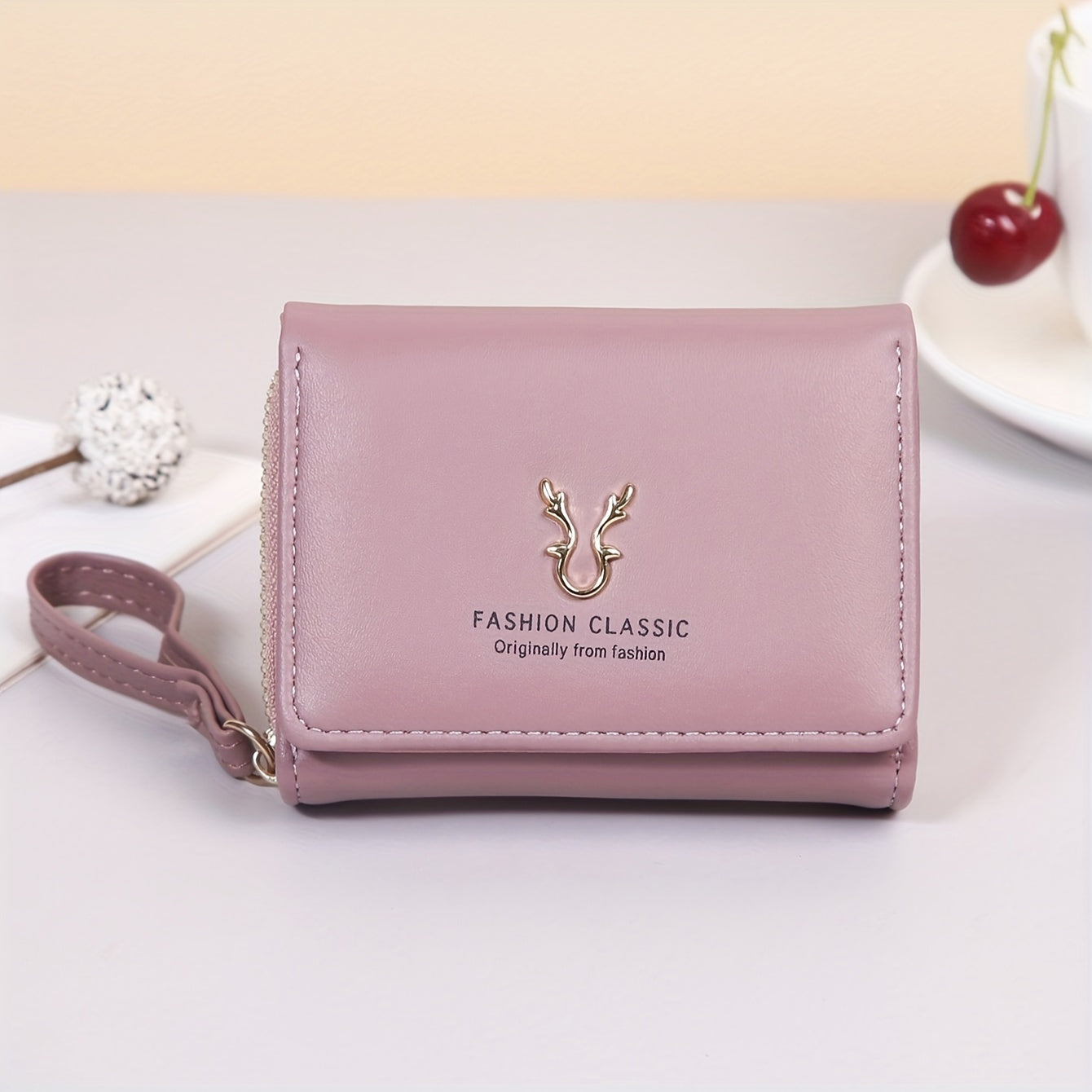 Men's Black PU Tri-Fold Wallet with Card Slots and Buckle