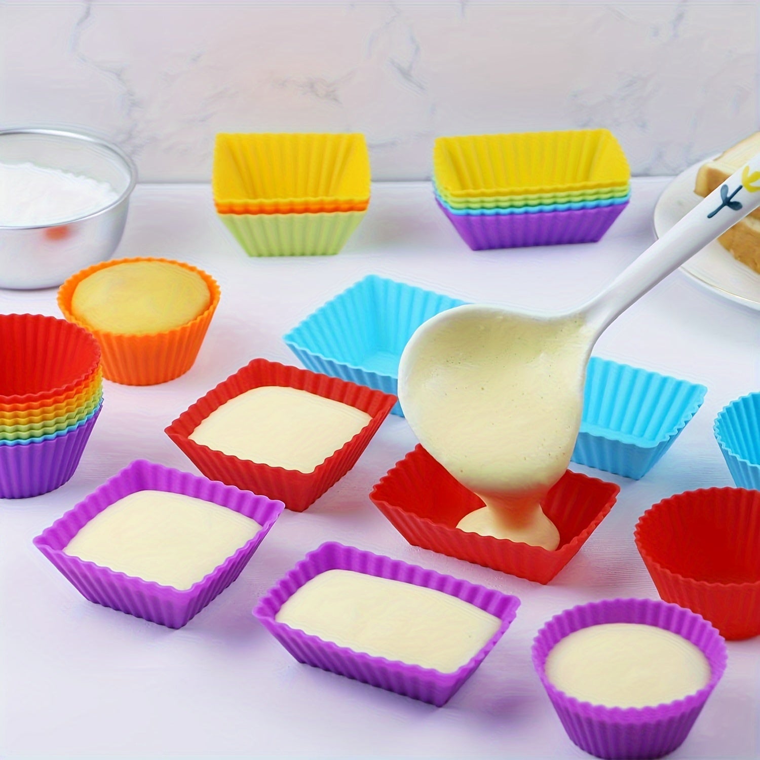 Reusable Non-Stick Silicone Baking Cups for Muffins and Cupcakes Pack of 12 or 24