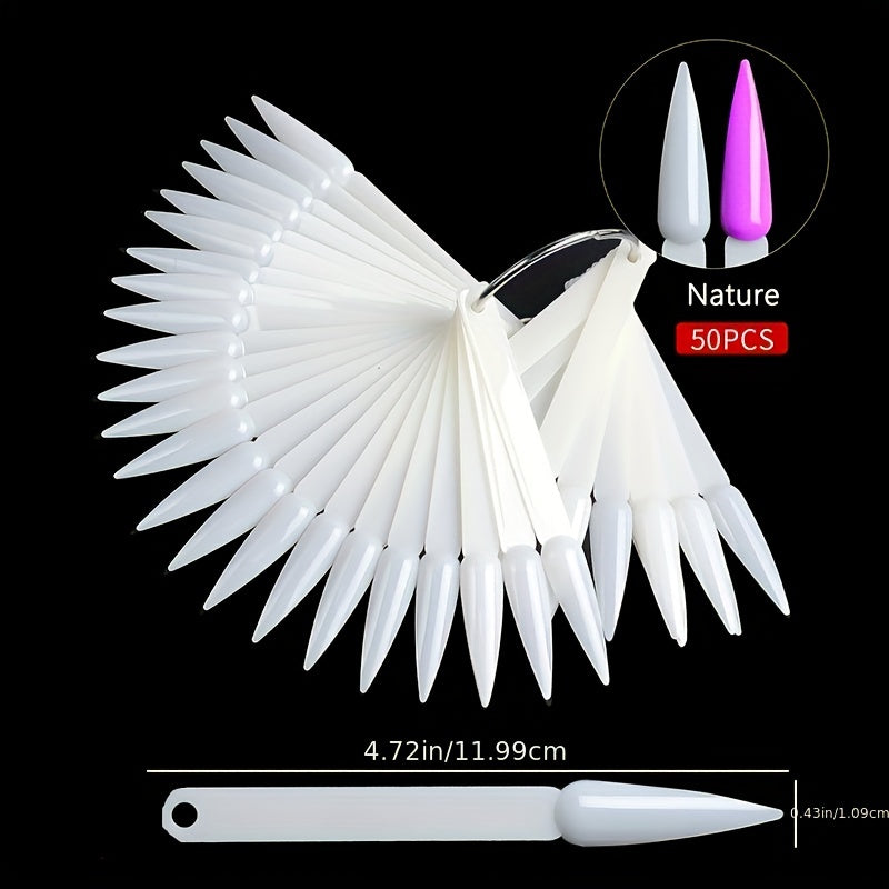 50 ta fan shaklidagi tirnoq san'ati amaliyot tayoqlari to'plami tirnoq bo'yoqlari namunalari uchun.