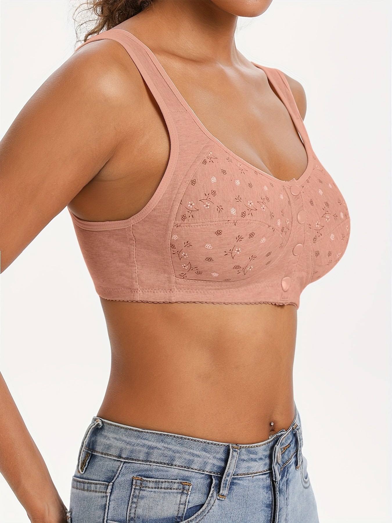 Women's Seamless Front Closure Gathers Bust One-Piece Cotton Set