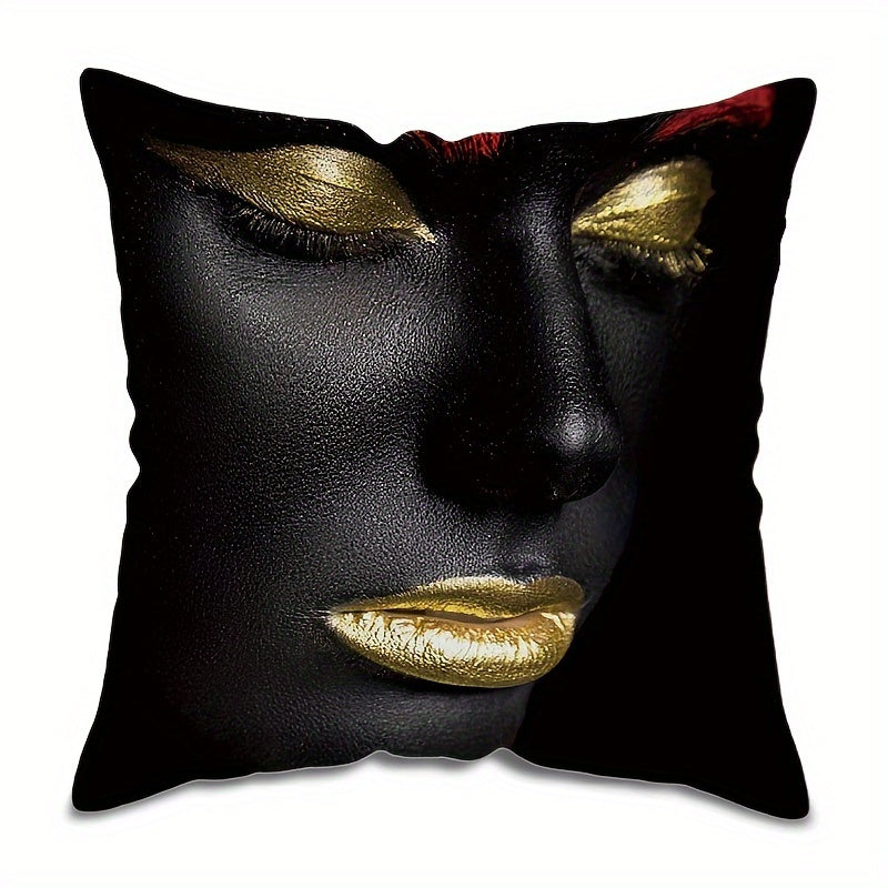 African American Woman Throw Pillow Cover Black and Gold 45 Inch Decorative Cushion