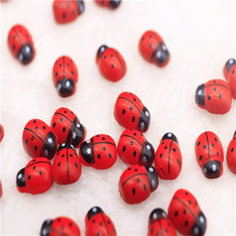 Ladybug Charms 100 Pcs Red Wooden Beetle Pendants with Star Design for Jewelry Making