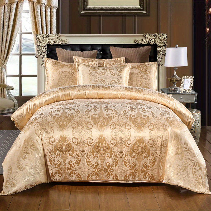 European-Style Satin Jacquard Quilt Cover Set with Pillowcases Bedding Set