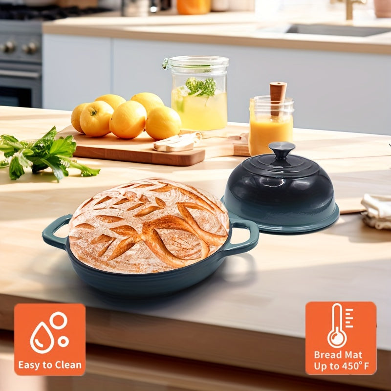 Teal/Oq Emal Qoplangan Qozon Non Pishirish Panasi - Yopishqoq Dumaloq Non Tayyorlovchi - Uyda Non va Shirinliklar Pishirish uchun Ajoyib - Mukammal Oshxona Sovg'a Variant