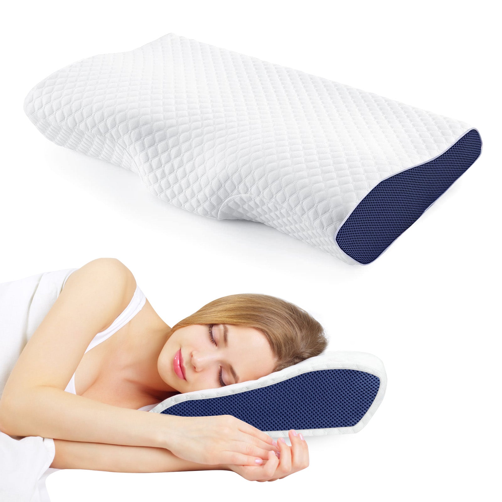 Memory Foam Pillow Contoured Neck and Back Support for Side Back Stomach Sleepers