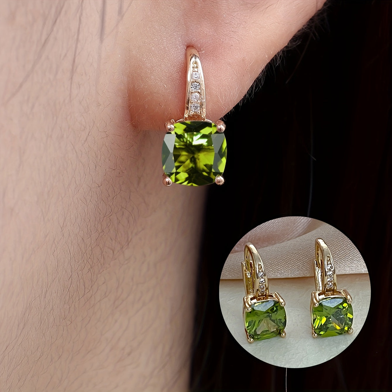 Ayollar uchun kvadrat shaklidagi kubik zirkoniy stud uzuklar, 18K oltin bilan qoplangan mis, moda zargarlik buyumlari