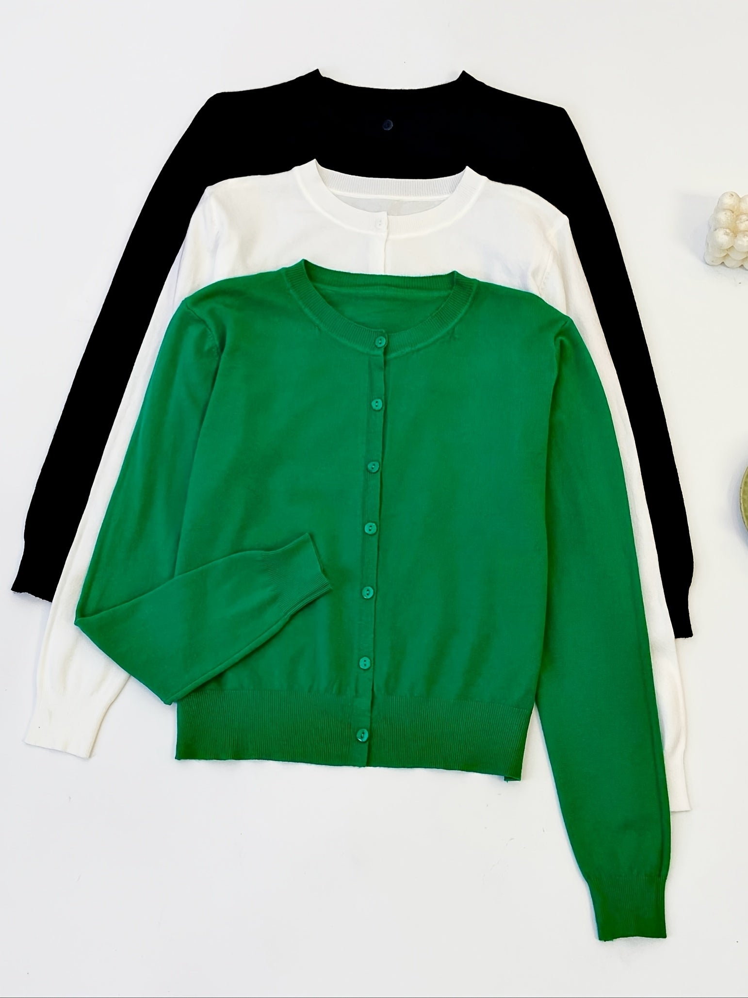 Conjunto de suéter con pecho abierto y cuello redondo, color sólido, tela de punto de alta elasticidad para mujeres