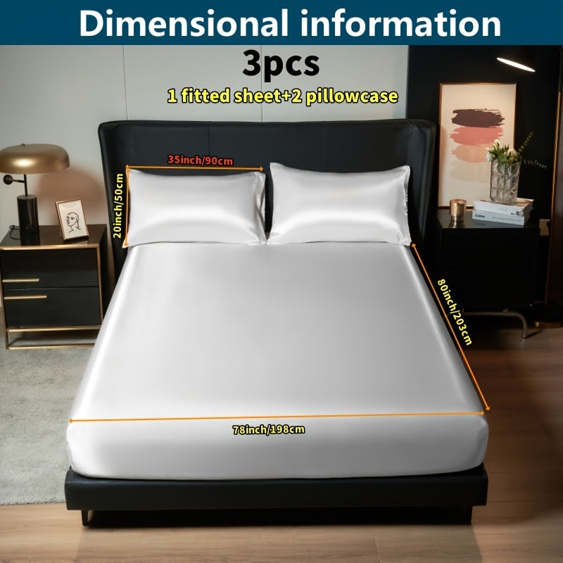 Роскошный сатиновый комплект простыней и наволочек однотонного цвета для кровати
