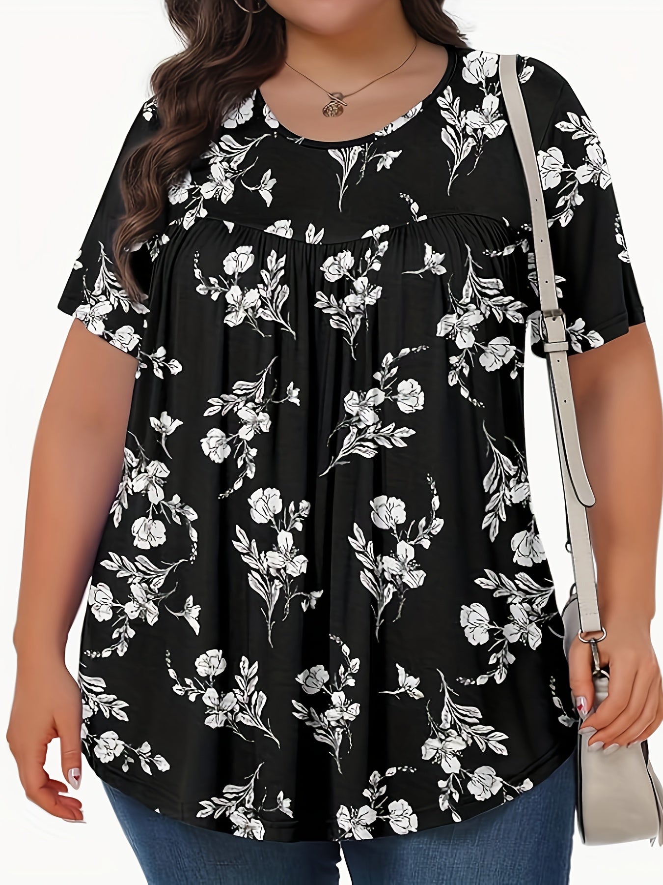 Plus Size Women's Floral Print Short Sleeve T-Shirt Casual All-Season Top