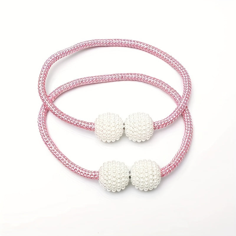 Juego de 2 correas magnéticas para cortinas con perlas falsas, hebillas elegantes para sala de estar, dormitorio, oficina