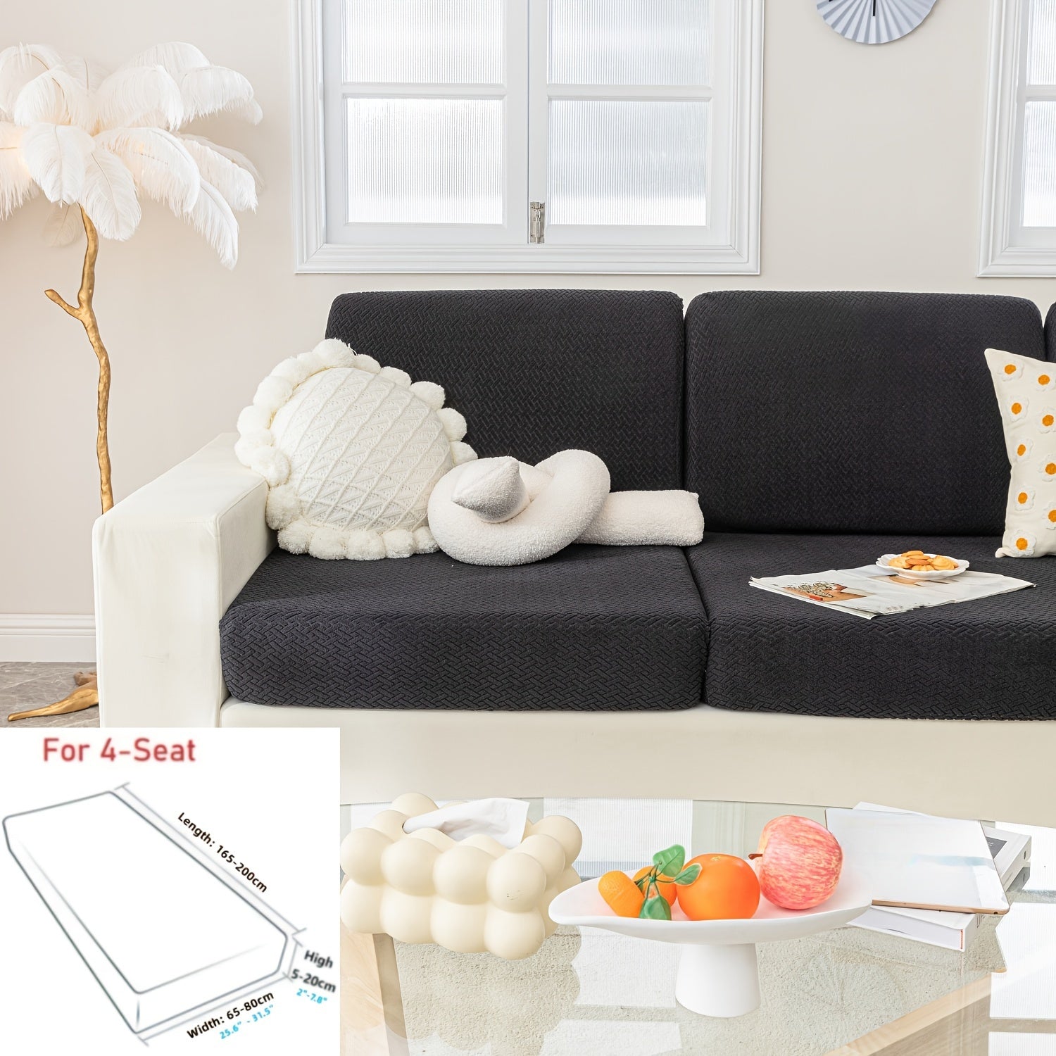 Современный серый чехол для подушки дивана с эластичной посадкой и мягкой текстурированной тканью. Машинная стирка для повышения комфорта в гостиной.