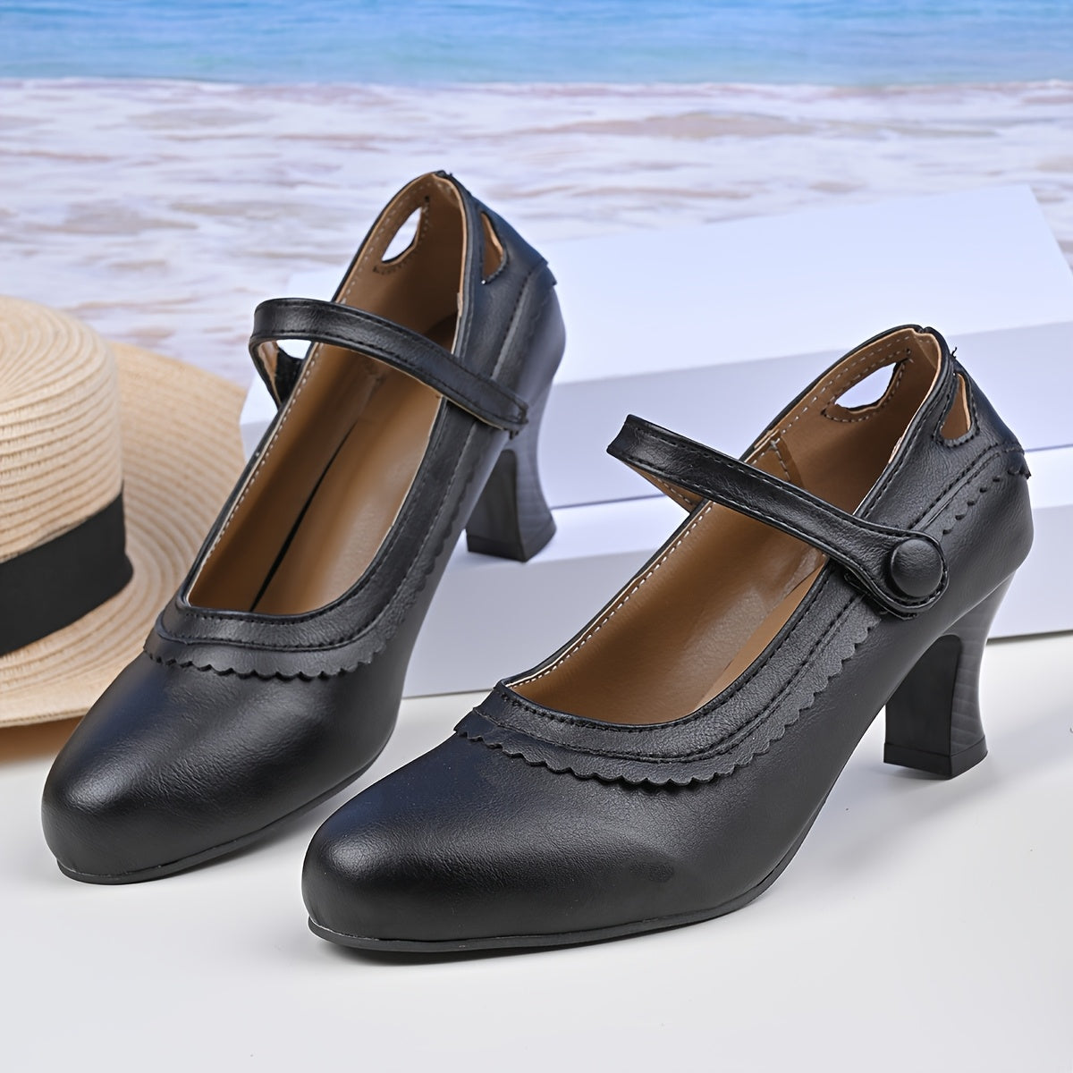 Women's Plus Size Retro Mary Jane Heels Geometric Toe Cushioned Non-Slip Brown