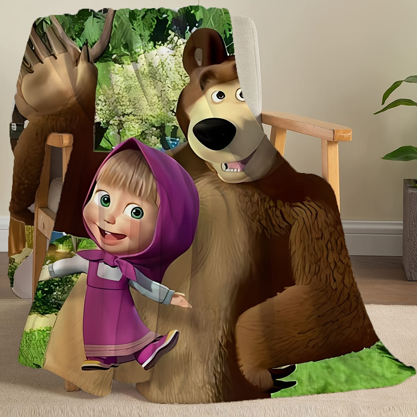 Manta de felpa de franela contemporánea con diseño de oso de dibujos animados para todas las estaciones