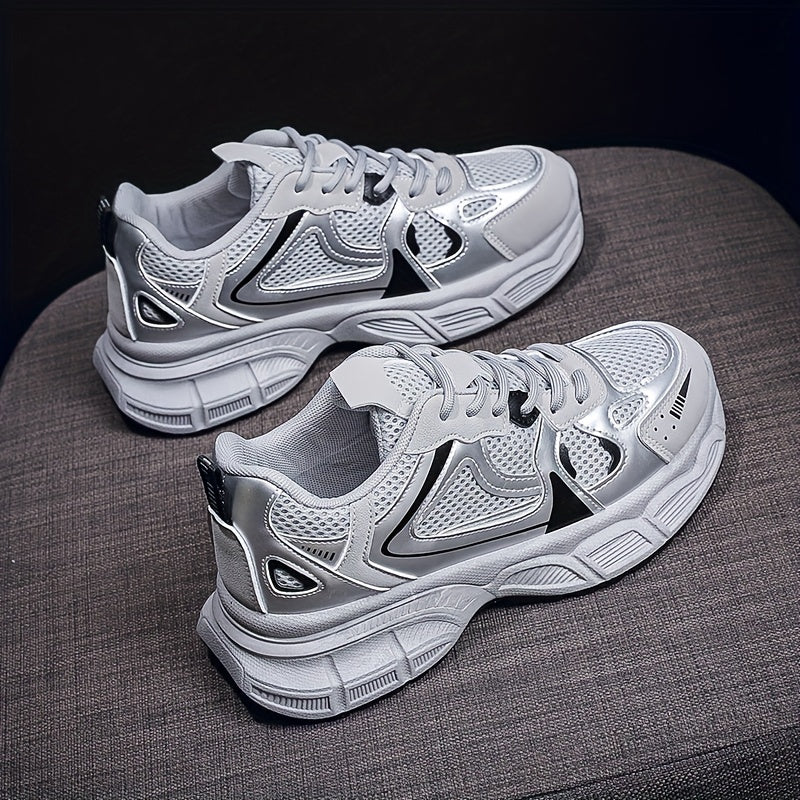 Women's Fall Chunky Sneakers Breathable Canvas Low Top Lace-Up Rubber Sole