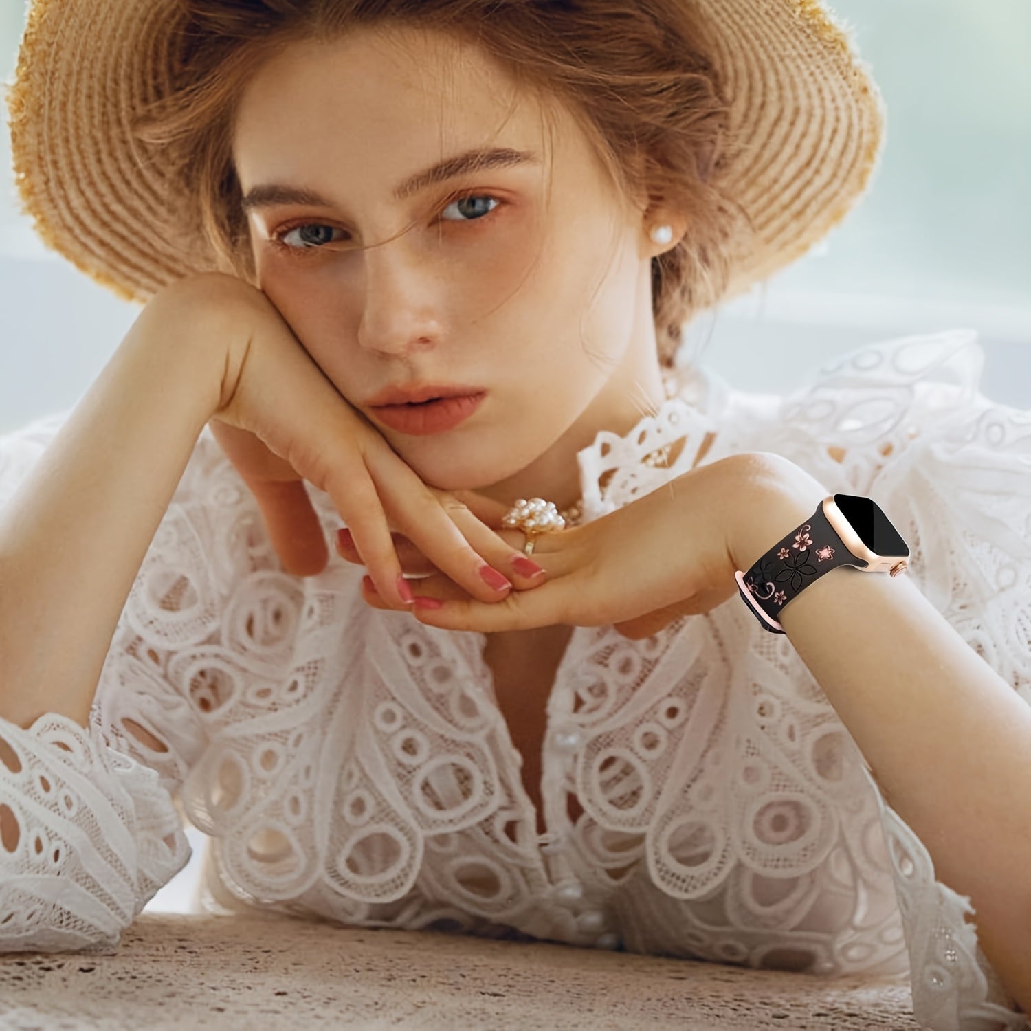 Women's Floral Silicone Watch Band for Apple Watch Series SE 9 8 7 6 5 4 3 2 1