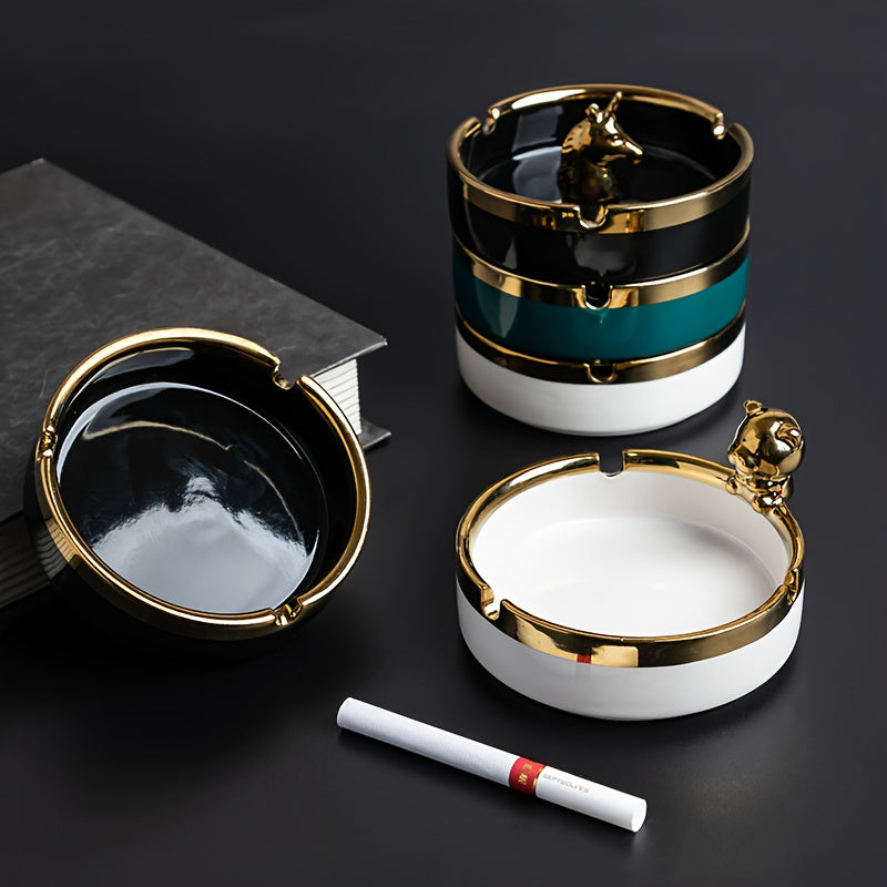 Mini Ceramic Ashtray Odorless Round Portable White Black Green