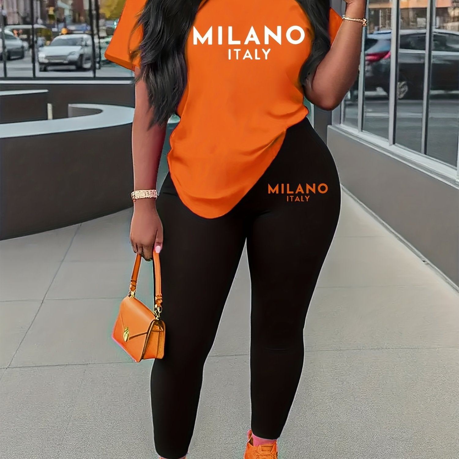 Women's Plus Size Summer Activewear Set Short Sleeve Top Leggings Stretchy Comfortable