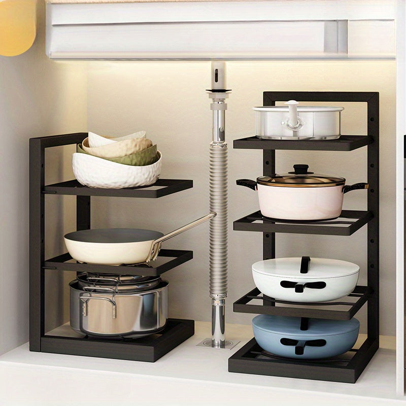 Adjustable Metal Kitchen Pot Rack Organizer with Multi-Tier Storage Stand