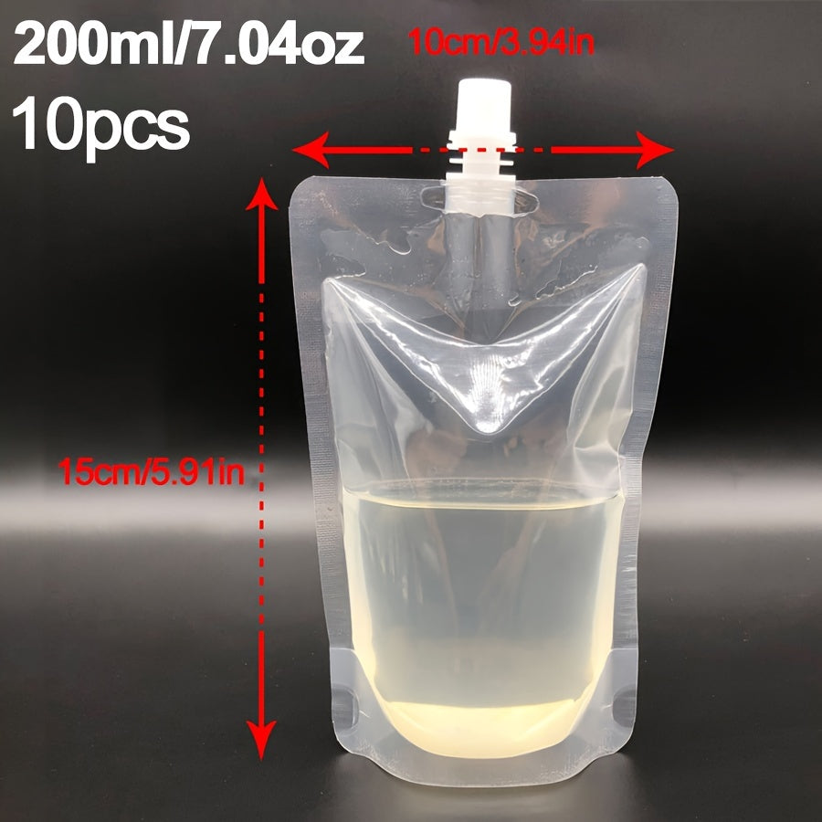 Set of 10 Clear Plastic Drink Pouches with Nozzle Leak-Proof Juice Bags for Smoothies
