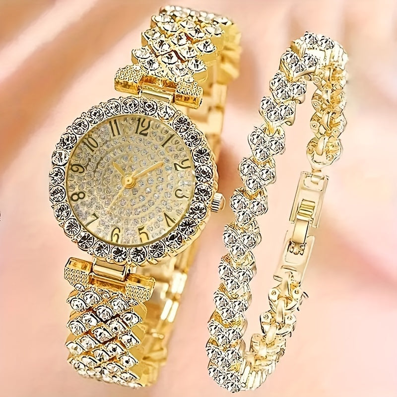 Women's Luxury Rhinestone Quartz Watch Set with Digital Dial and Alloy Strap