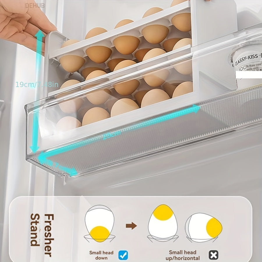 Large Capacity Plastic Egg Organizer for Refrigerator, 30 Egg Storage Box
