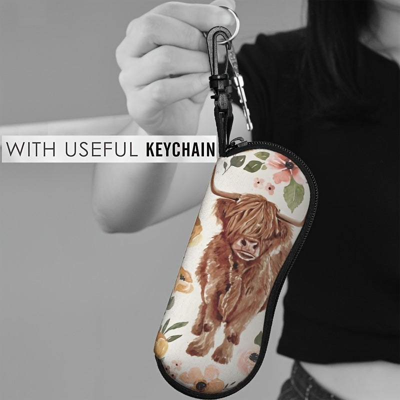 Eyeglasses Case with Boho Floral Design Zipper Pouch for Men and Women