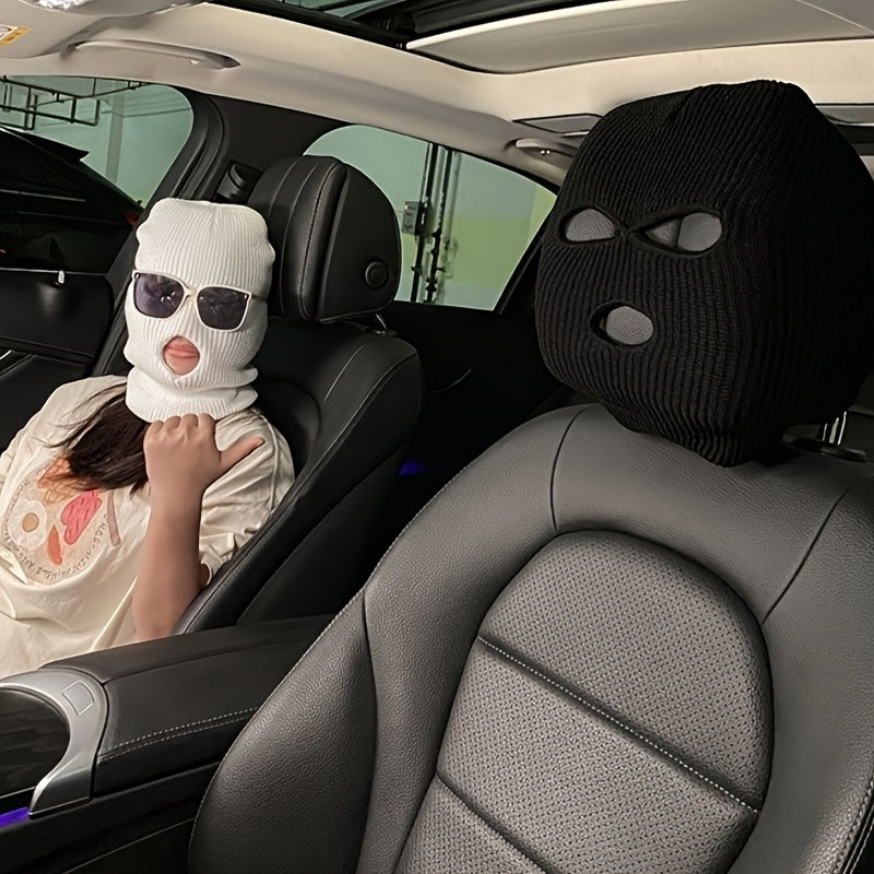 2 Pack Black and White Plush Car Headrest Covers Universal Stylish Interior