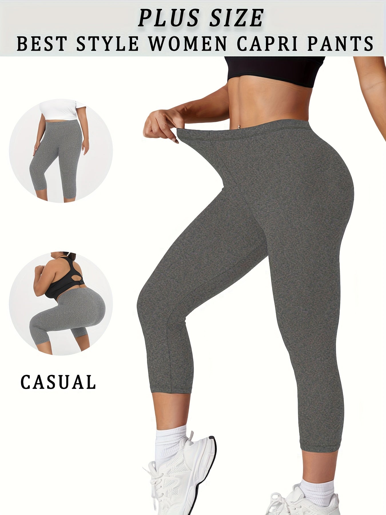 Plus Size Women's Soft Capri Pants Yoga Workout Athletic Leggings