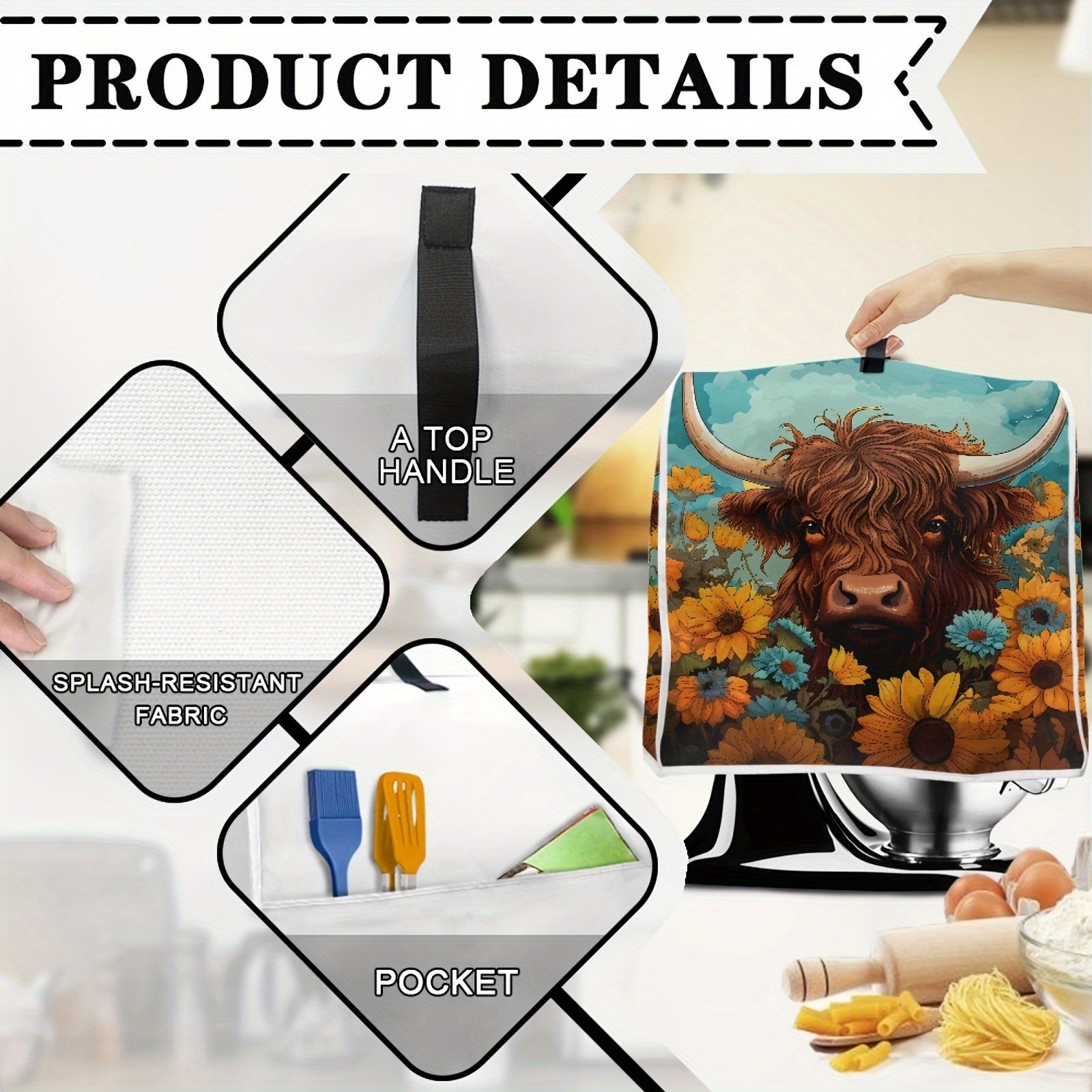 Gulbahor, Highland buqa va Qo'ylar naqshli mikser qopqog'i, yuviladigan chang va antistatik himoya