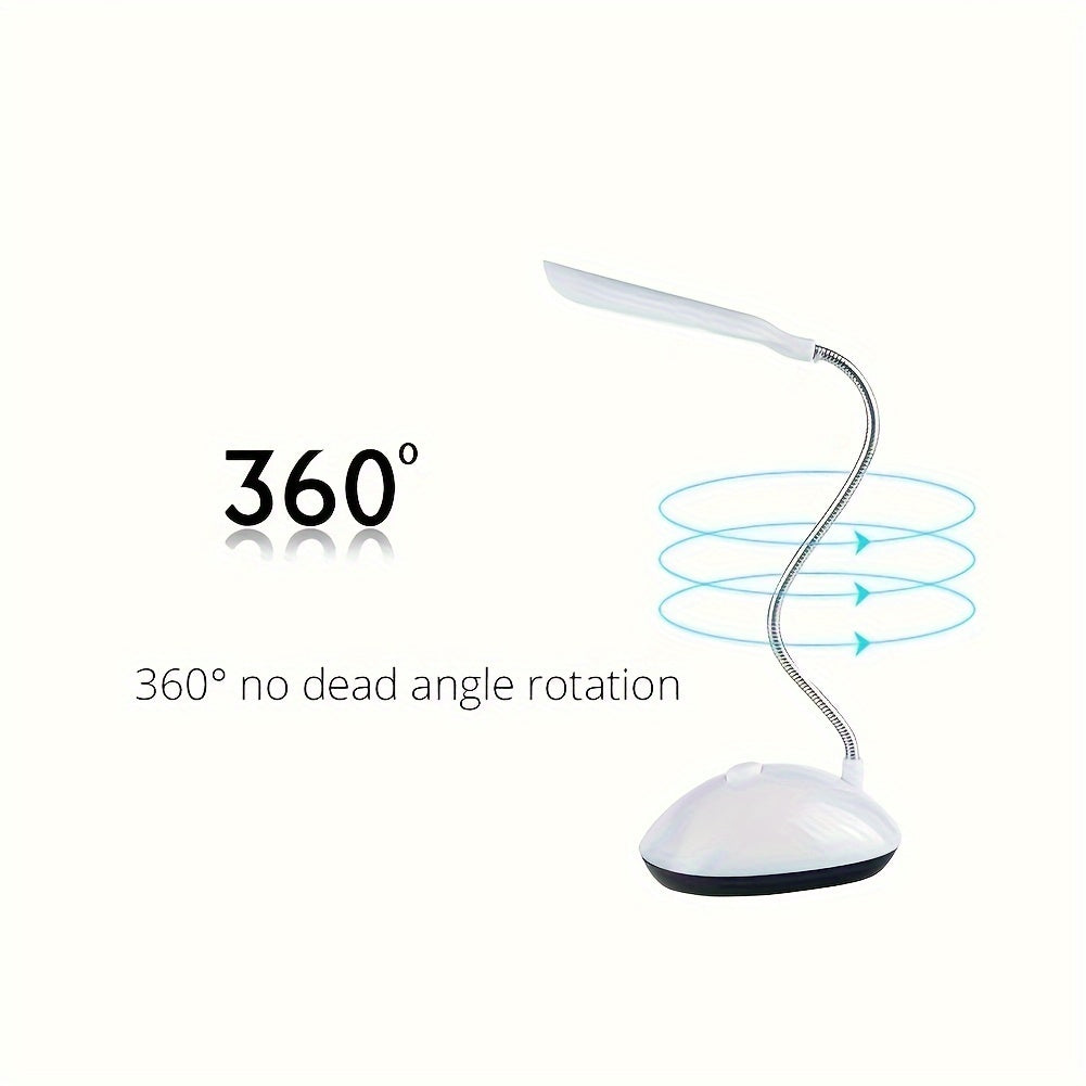 Portable LED Desk Lamp Foldable Eye-Care Mini Table Light Adjustable Angle Battery Operated White