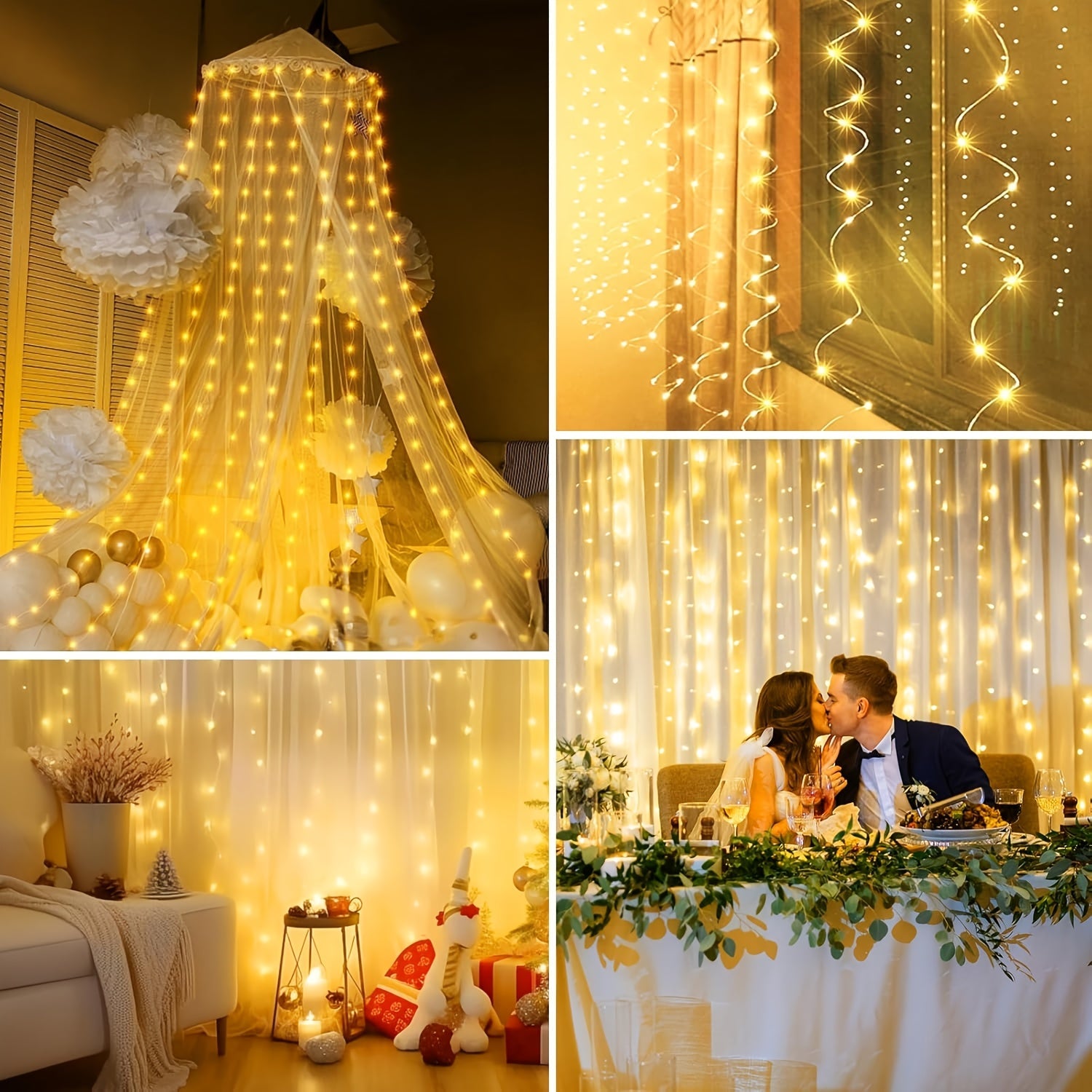 Fairy Curtain Lights USB Powered with Remote Control 8 Modes Dimmable Timer 100 200 300 LEDs