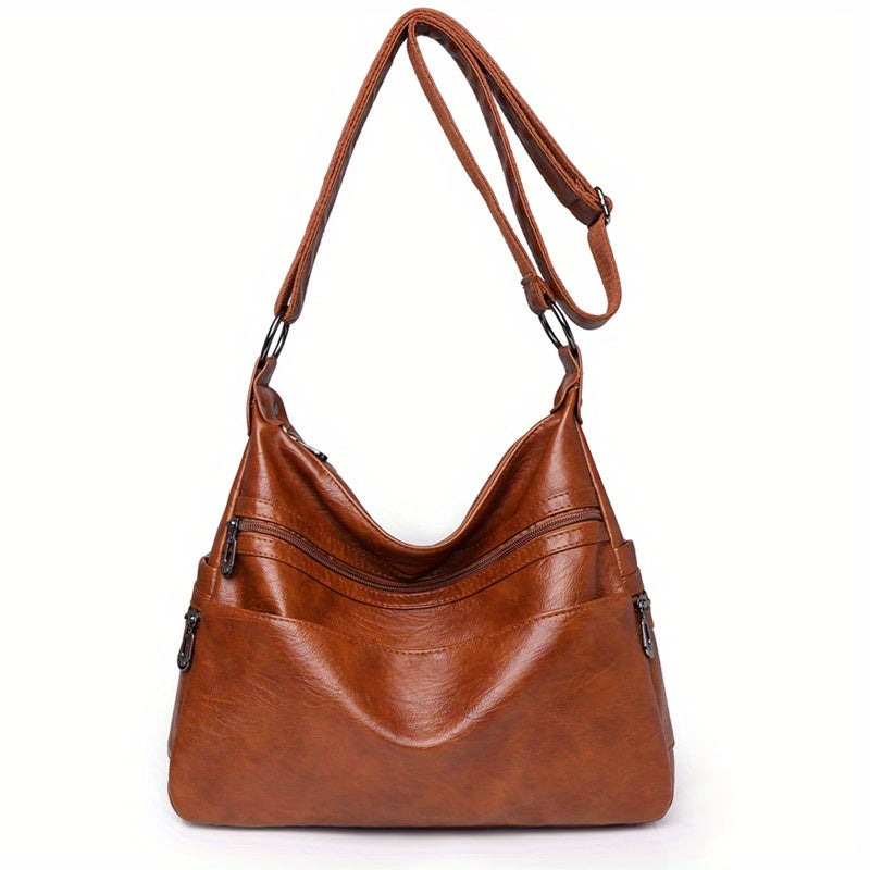 Solid Color Crossbody Bag with Large Capacity Zipper Adjustable Strap for Women