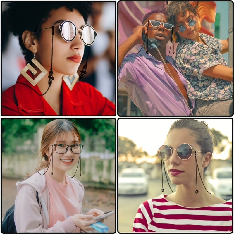 Set of 4 Gothic Black Bat Cross Moon Glasses Chains for Women and Men Eyeglass Retainer Lanyards