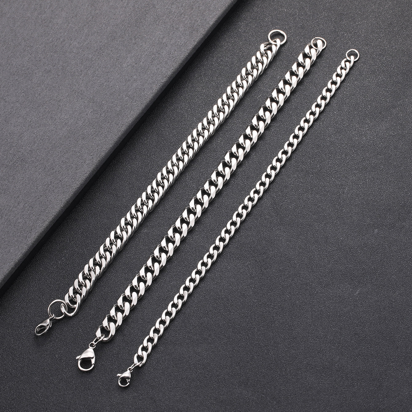 Three Stainless Steel Chain Bracelets for Men Men’s Jewelry Gift