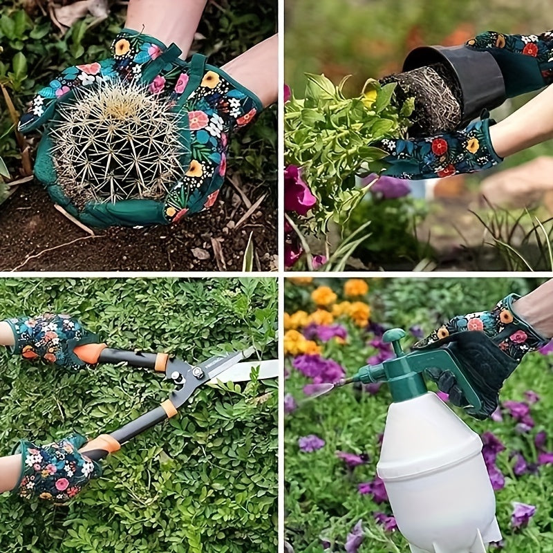 Breathable Floral Print Polyester Garden Gloves Ambidextrous Outdoor Hand Protection
