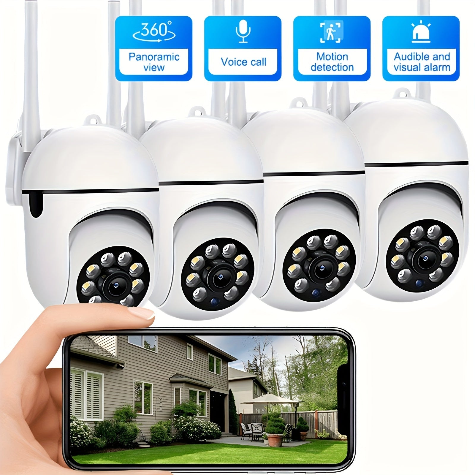 Wireless 1080P Panoramic Security Camera with Motion Detection Night Vision and Alarm Notifications