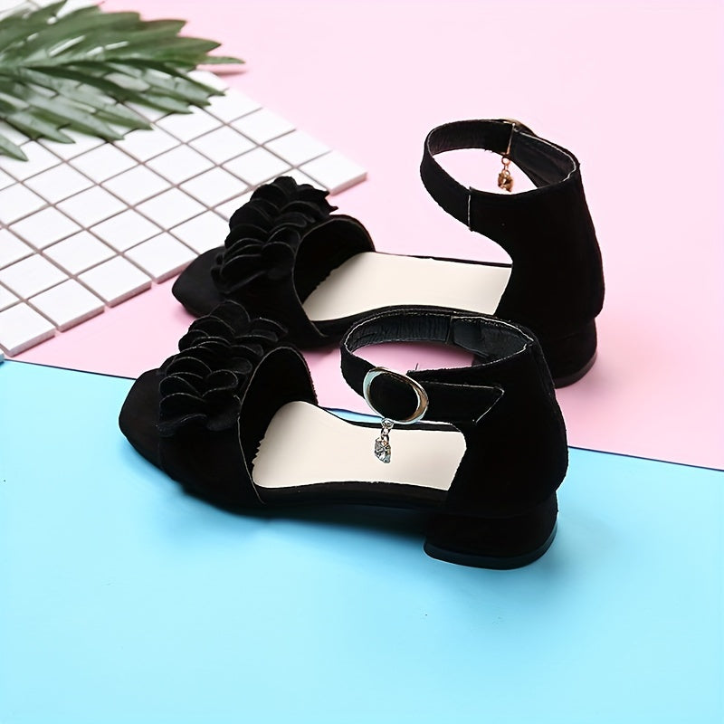 Girls High-Heeled Sandals Summer Solid Color Open-Toe Dress Shoes for Parties Weddings