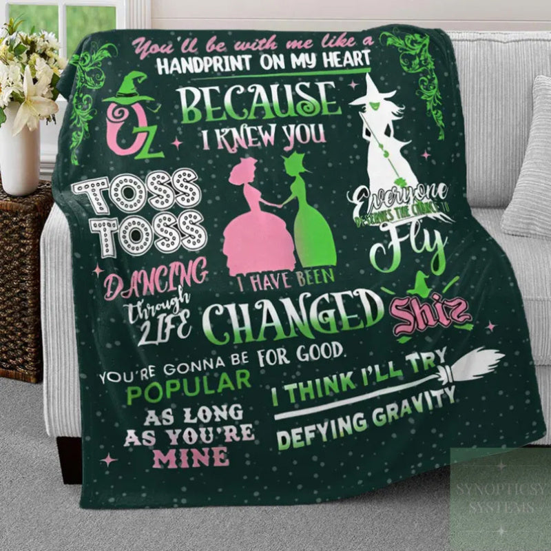 Halloween Cozy Blanket with Witchy Pink Green and Wizard of Oz Theme